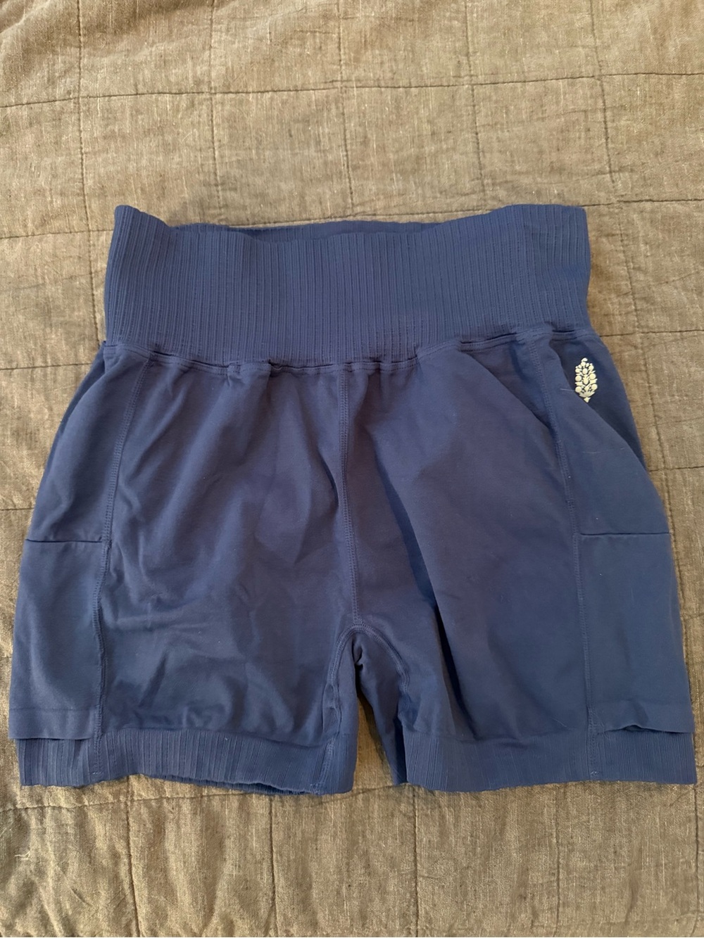 FP Movement by Free People Deep Navy Ribbed-Waist Bike Shorts